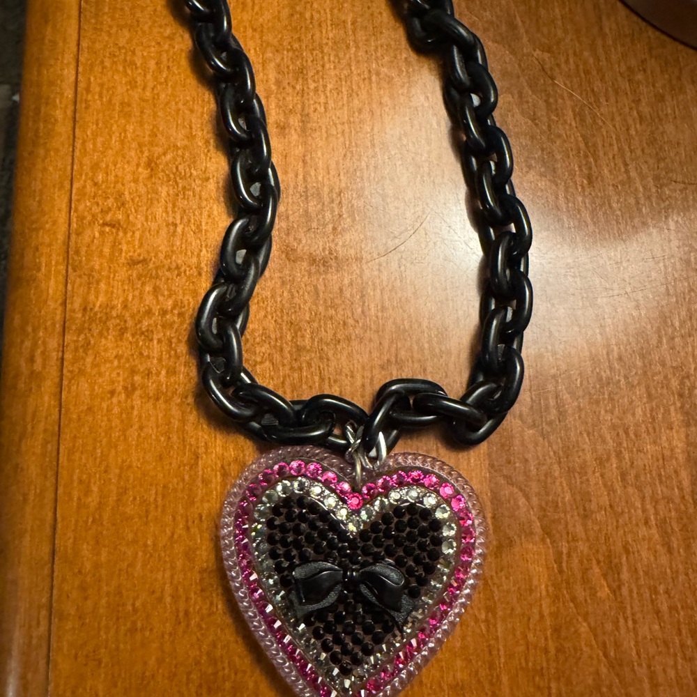 Heart Pendant Necklace with Black Chain